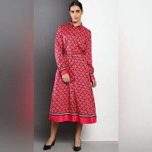 Tommy Hilfiger Red and Pink Long Sleeve Shirt Dress with Pockets